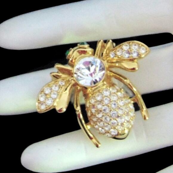 VTG Joan Rivers Pave Crystal Clear Sim Diamond BEE PIN Brooch APRIL BIRTHSTONE - Picture 3 of 5